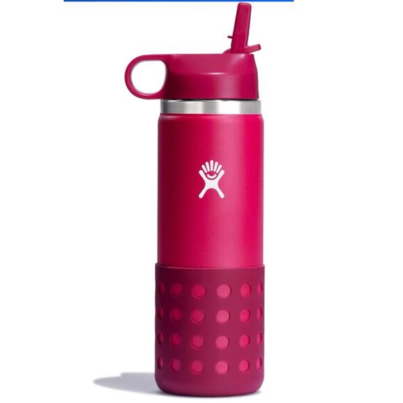 Hydro Flask Other - Hydro Flask Pink Peony 20oz Wide Straw Lid & Removable Boot with Name Tag Kids